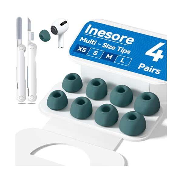 4-Pair Replacement Ear Tips for AirPods Pro 2nd/1st Generation with Portable Storage Box,Noise Reduction Holewith & Built-in dust Guard Screen,Silicone Ear Tips for Apple AirPods Pro (P-Green)