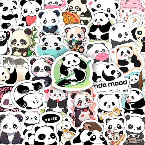 BulbaCraft 100Pcs Panda Stickers for Water Bottle and Laptop - Panda Party Favors & Decorations, Waterproof Vinyl Decals, Cute Animal and Bear Stickers, Gifts for Women & Men