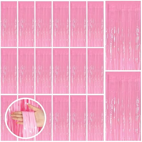 20 Pack Party Backdrop Decorations Pink Tinsel Curtain Party Backdrop Foil Fringe Birthday Decorations Photo Booth Streamer Backdrop Pink Theme Bachelorette Graduation Party Decorations