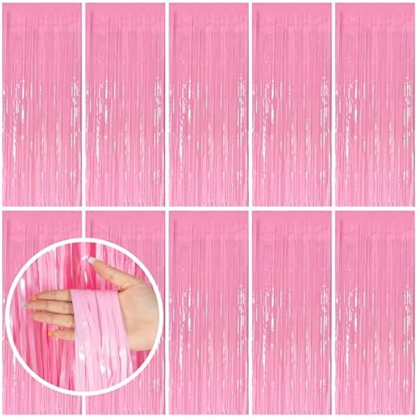 10 Pack Pastel Pink Party Backdrop Decorations Tinsel Curtains Foil Fringe Birthday Decorations Photo Booth Streamer Backdrop Bachelorette Graduation Party Decorations
