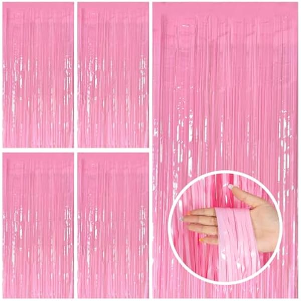 5 Pack Pink Tinsel Curtain Foil Fringe Birthday Graduation Party Decorations Photo Booth Streamer Backdrop