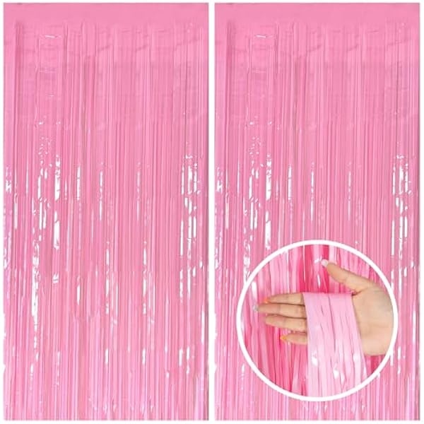 2 Pack Party Backdrop Decorations Pink Tinsel Curtain Party Backdrop Foil Fringe Birthday Decorations Photo Booth Streamer Pink Theme Bachelorette Graduation Decor