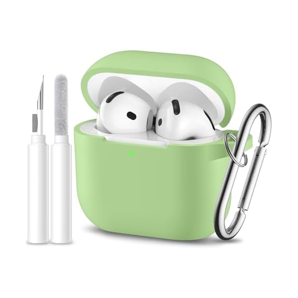 for Airpods 4th Generation Case Cover(2024),Soft Silicone Full Protective Case for AirPods 4 Case with Keychain & Cleaner Kit,Compatible with Apple Airpods 4 for Women,Men（Pastelgreen）