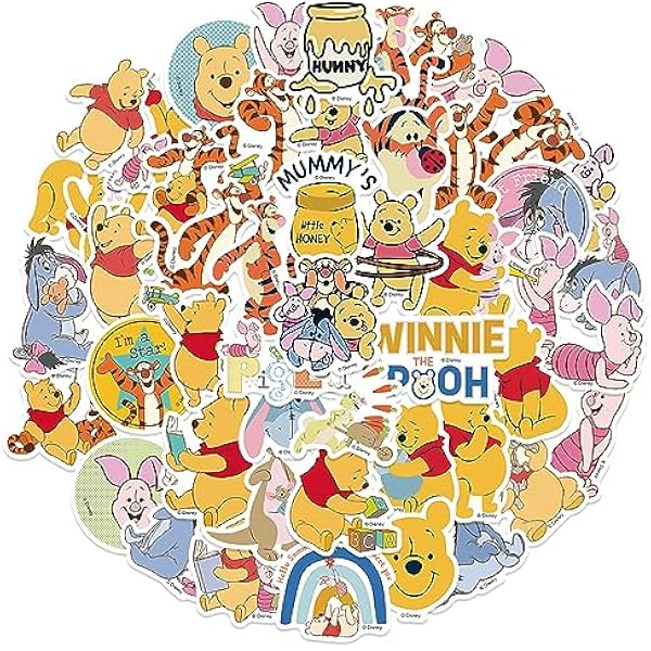 50pcs Cartoon Winnie Pooh Bear Stickers, Cute Waterproof Vinyl Decal for Teen Kids Adult Girl Notebook, Laptop, Travel Case, Phone, Bike, Water Bottle, Guitar, Computer, Skateboard (pear)