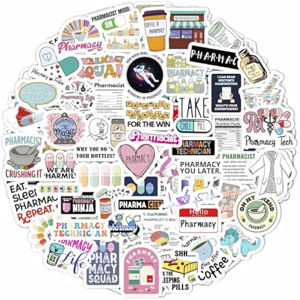 BulbaCraft 100Pcs Funny Pharmacist Stickers, Pharmacy Technician Stickers for Water Bottle & Laptop - Pharmacy Technician Accessories, Pharmacist Gifts, Gifts for Women & Men