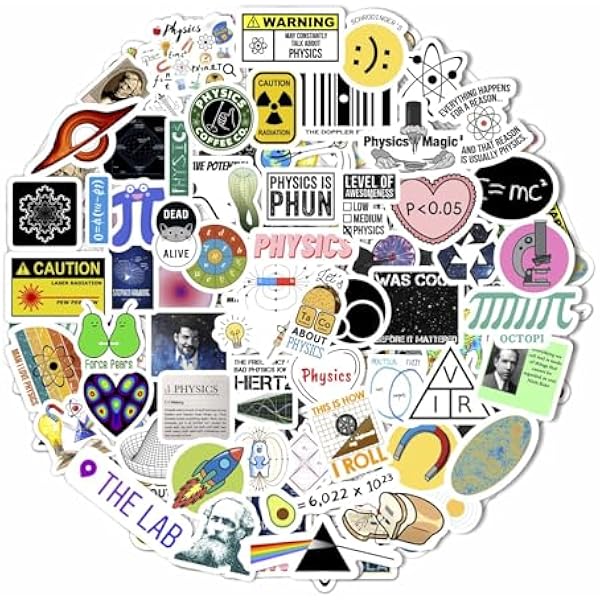 BulbaCraft Physics Stickers for Water Bottle and Laptop - Science Party Favors & Decorations, Waterproof Vinyl Educational Decals, Physics Formulas Stickers, Gifts for Women & Men