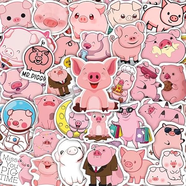BulbaCraft 100Pcs Pig Stickers and Decals, Piggy Stickers for Water Bottle and Laptop, Gifts for Women & Men