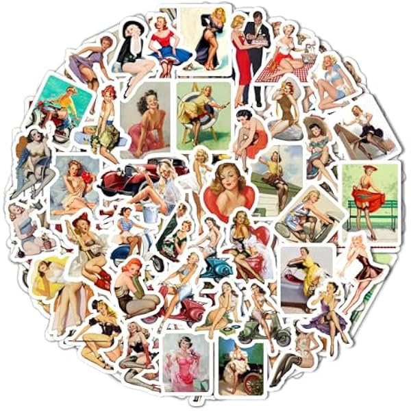 BulbaCraft Pin Up Girl Stickers for Water Bottle and Laptop - Pin Up Girl Party Favors & Decorations, Waterproof Vinyl Decals, Retro and Vintage Stickers, Gifts for Women & Men