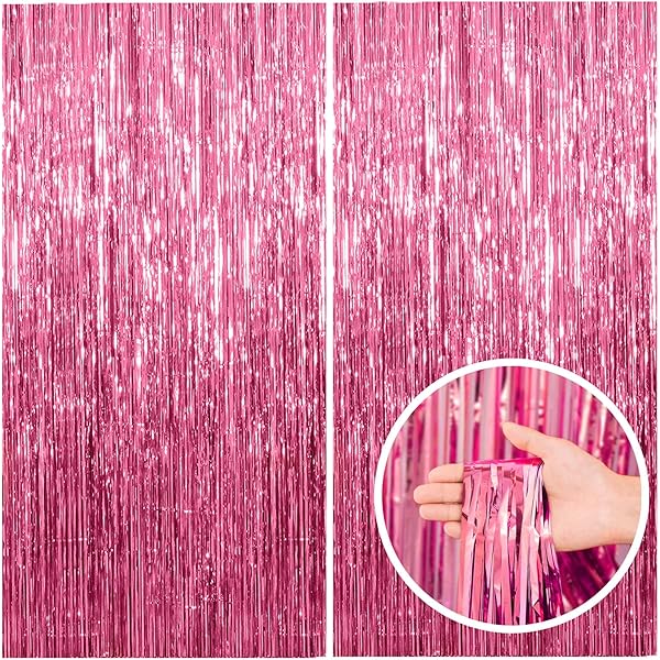 2 Pack Pink Backdrop Party Decorations Tinsel Curtain Party Backdrop Foil Fringe Birthday Decorations Photo Booth Streamer Backdrop Pink Theme Bachelorette Graduation Decor
