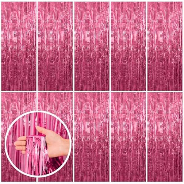 10 Pack Pink Backdrop Party Decorations Tinsel Curtain Party Backdrop Foil Fringe Birthday Decorations Photo Booth Streamer Backdrop Pink Theme Bachelorette Graduation Party Decorations