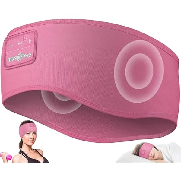 MUSICOZY Sleep Headphones Headband Bluetooth 5.4 Wireless Headband Headphones for Sleeping for Side Sleeper with Ultra-Thin HD Stero Speaker for Workout(Pink)
