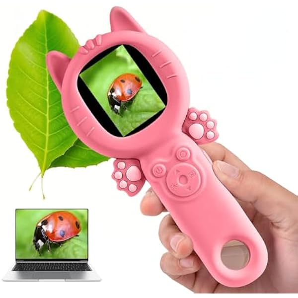 Kids Microscope – 500X Digital Pocket Handheld Microscope with Dual Cameras & Autofocus, STEM Educational Toy & Perfect Christmas Birthday Gift for Boys & Girls Ages 3 4 5 6 7 8 9 10(Pink)