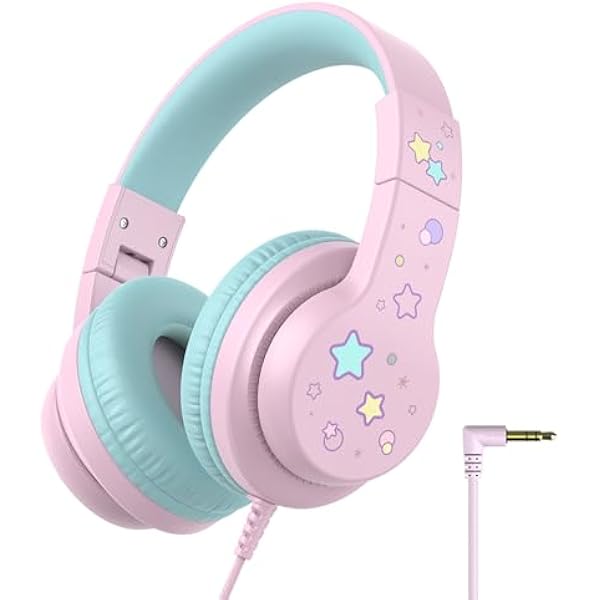 iClever Kids Headphones for School/Travel with Safe Volume 85dBA, HS19S Stereo Sound Over-Ear Girls Boys Headphones for Kids, Foldable 3.5mm Wired Headphone for iPad/Computer
