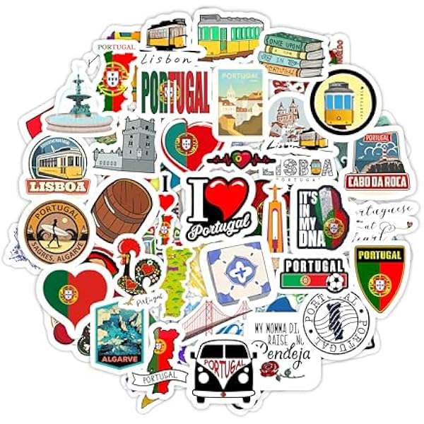 BulbaCraft Portugal Stickers for Water Bottle and Laptop - Portugal Party Favors & Decorations, Waterproof Vinyl Decals, Portuguese Flag and Culture Stickers, Gifts for Women & Men
