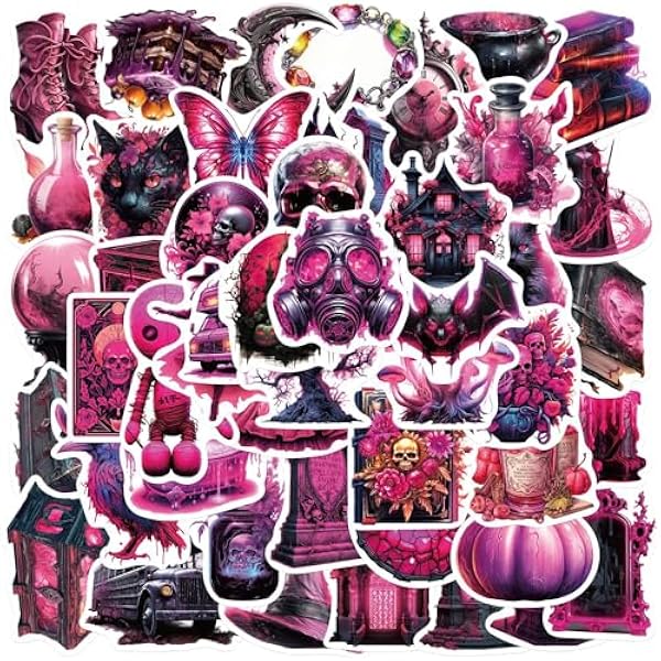 50 Pcs Dark Purple Gothic Witchy Stickers - Vinyl Waterproof Magic Witch Stickers for Water Bottles,Laptops,Scrapbooks