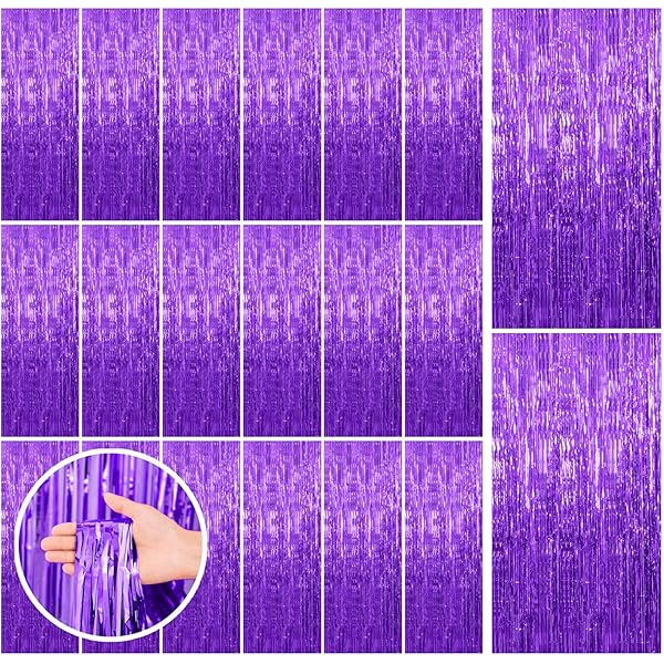 20 Pack Purple Backdrop Tinsel Streamers Foil Fringe Backdrop Halloween Party Decorations Purple Backdrop Curtain Birthday Graduation Bachelorette Christmas New Year Party Decorations