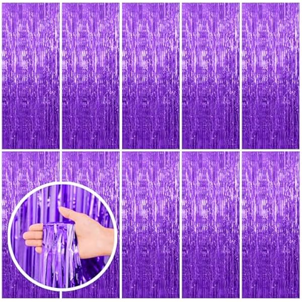 10 Pack Purple Backdrop Tinsel Streamers Foil Fringe Backdrop Halloween Party Decorations Purple Backdrop Curtain Birthday Graduation Bachelorette Christmas New Year Party Decorations