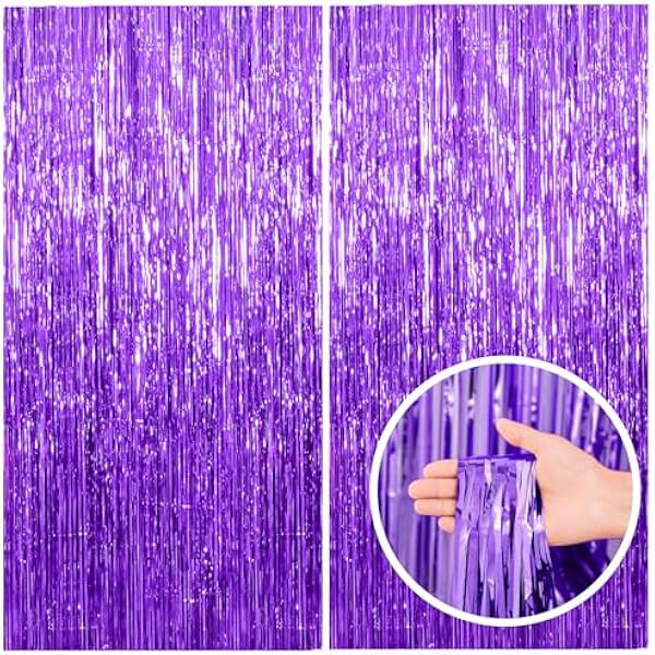 2 Pack Purple Backdrop Tinsel Streamers Foil Fringe Backdrop Halloween Party Decorations Purple Backdrop Curtain Birthday Graduation Bachelorette Christmas New Year Party Decorations