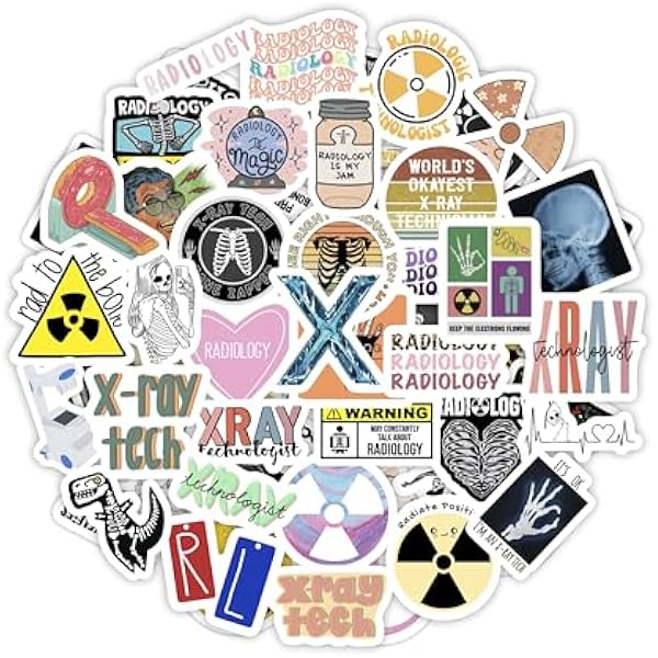 BulbaCraft 100Pcs Rad Tech Stickers, Radiology Stickers, Xray Tech Decals for Water Bottle and Laptop - Radiology Party Favors & Decorations, Waterproof Vinyl Medical Decals, Gifts for Women & Men