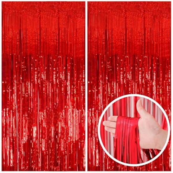 2 Pack Red Streamers Party Backdrop Christmas Decorations Foil Fringe Backdrop Curtains Carnival Casino Theme Birthday New Year Holiday Celebration Bachelorette Party Decorations Supplies