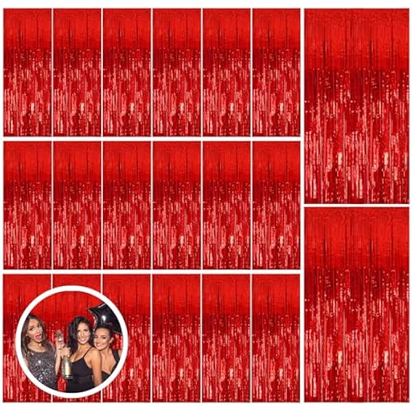 20 Pack Red Streamers Party Backdrop Christmas Decorations Foil Fringe Backdrop Curtains Carnival Casino Theme Birthday New Year Holiday Celebration Bachelorette Party Decorations Supplies