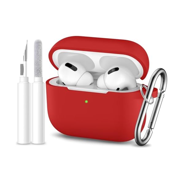for Airpods Pro 2 Case with Cleaner Kit,Soft Silicone Full Protective Cover for AirPods Pro Case Women Men,Compatible for Apple Airpods Pro 2/Pro with Keychain,Front LED Visible, Red