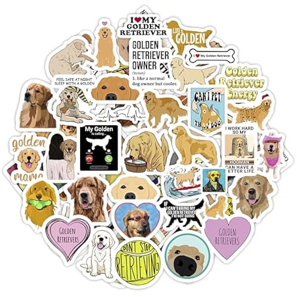 BulbaCraft 100Pcs Golden Retriever Stickers for Water Bottle and Laptop - Golden Retriever Party Favors & Decorations, Waterproof Vinyl Decals, Cute Dog and Pet Stickers, Gifts for Women & Men