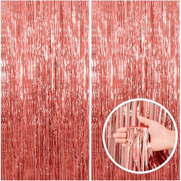 2 Pack Rose Gold Fringe Curtain Backdrop Birthday Bachelorette Party Decorations Metallic Tinsel Streamers Foil Backdrop Christmas Graduation Wedding New Year Party Decorations