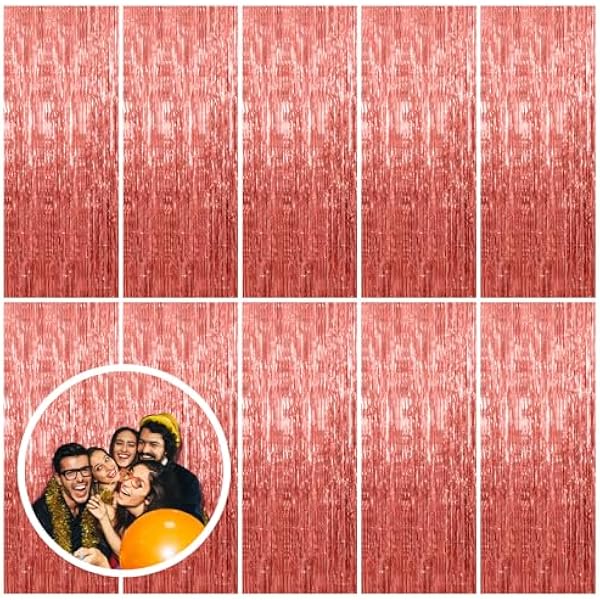 10 Pack Rose Gold Fringe Curtain Backdrop Birthday Bachelorette Party Decorations Metallic Tinsel Streamers Foil Backdrop Christmas Graduation Wedding New Year Party Decorations