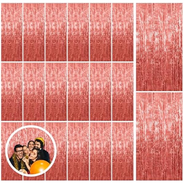 20 Pack Rose Gold Fringe Curtain Backdrop Birthday Bachelorette Party Decorations Metallic Tinsel Streamers Foil Backdrop Christmas Graduation Wedding New Year Party Decorations