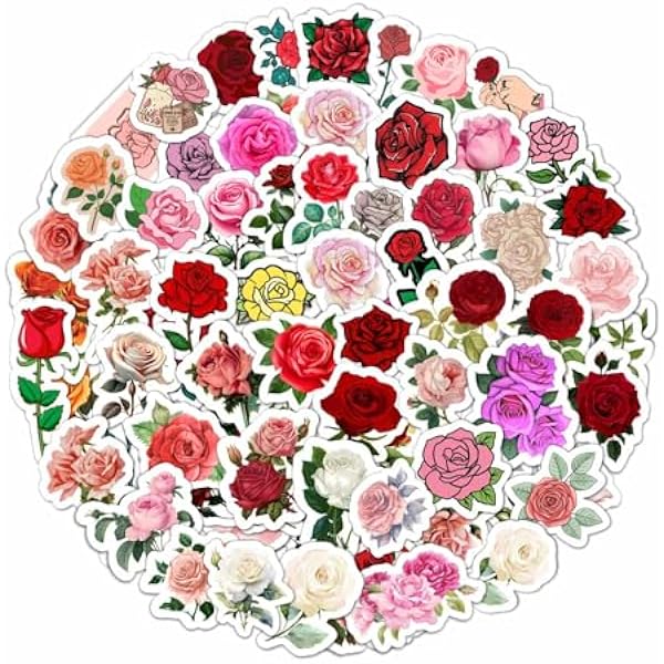 BulbaCraft Rose Stickers for Water Bottle and Laptop - Rose Party Favors & Decorations, Waterproof Vinyl Decals, Flower and Botanical Stickers, Gifts for Women & Men
