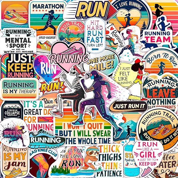 100Pcs Running Stickers for Water Bottles, Run Stickers, Runner Decals - Gifts for Runners - Running Party Favors - Gift for Women & Men