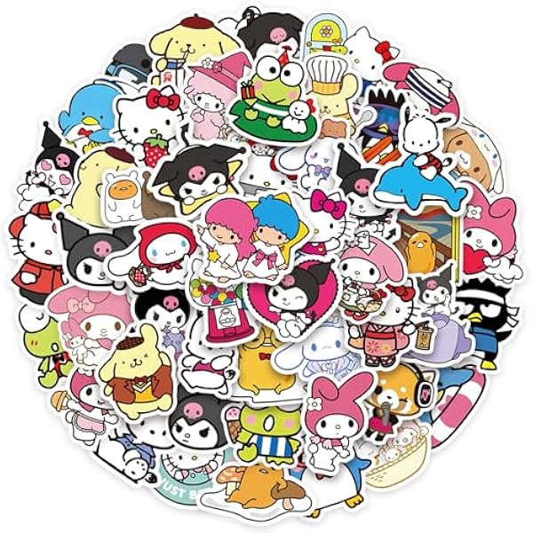 50pcs Kawaii Cartoon Sanrio Characters Stickers for Kids, Vinyl Waterproof Decal for Water Bottle Laptop Toy Sticker for DIY Decorate Bumper Phone Hard Hat Party Supplies Kids Teens Gifts (san50)