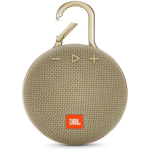 JBL Clip 3, Desert Sand - Waterproof, Durable & Portable Bluetooth Speaker - Up to 10 Hours of Play - Includes Noise-Cancelling Speakerphone & Wireless Streaming