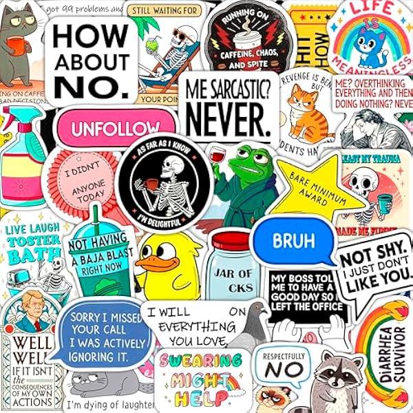 100Pcs Sarcastic Stickers for Adults - Funny Inappropriate Snarky Stickers, Sassy Unhinged Mean Silly Decals for Water Botttle, Laptop - Gag Gifts for Women & Men