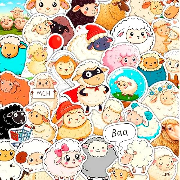 100Pcs Sheep Stickers for Scrapbooking - Sheep Gifts, Party Favors - Lamb & Farm Animal Stickers - Gift for Women & Men