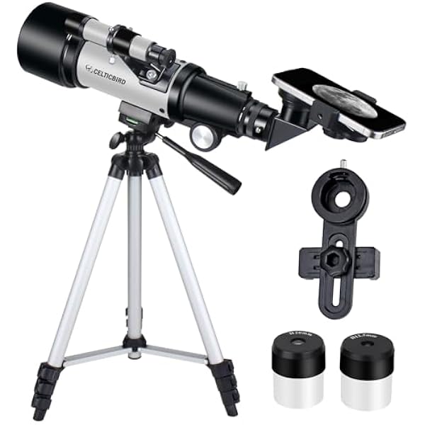 Telescope for Kids Beginners, 70mm Aperture 400mm Astronomical Refracting Telescope for Adults Students - Travel Telescopes with Tripod, Phone Adapter(Silver)