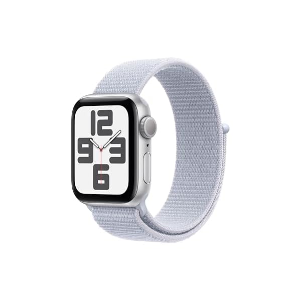 Apple Watch SE (2nd Gen) [GPS 40mm] Smartwatch with Silver Aluminum Case with Blue Cloud Sport Loop One Size. Fitness and Sleep Trackers, Crash Detection, Heart Rate Monitor, Carbon Neutral