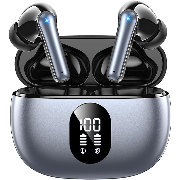 Wireless Earbuds Bluetooth 5.3 Ear Buds, Hi-Fi Stereo Bass Ear Buds with 48H Playtime & LED Display, Lightweight in-Ear Headphones with Mic, IPX7 Waterproof, Touch Control for iPhone