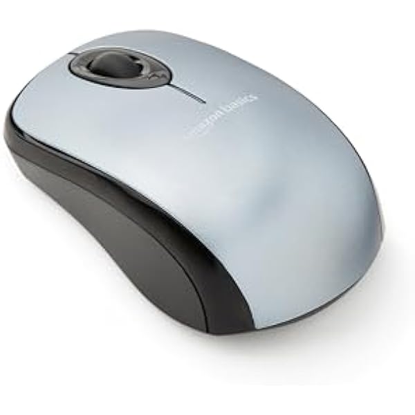 Amazon Basics 2.4 Ghz Wireless Optical Computer Mouse with USB Nano Receiver, Silver