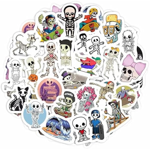 BulbaCraft 100Pcs Skeleton Stickers - Skeleton Party Decorations & Favors, Skull Stickers, Men - Spooky Halloween Decals Waterproof, Gifts for Women & Men