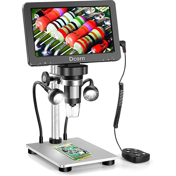 7'' Digital Microscope 1200X,Dcorn 12MP 1080P Photo/Video Microscope for Adults Soldering Coins,Metal Stand,Wired Remote,10 LED Fill Lights,PC View,Windows/Mac Compatible