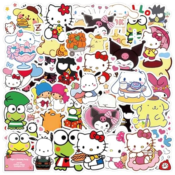 100PCS Sanrio Cartoon Stickers for Kids,Hello Cat Kitty Kuromi Mymelody Cinnamoroll Decal for Water Bottle Laptop Toy Sticker for DIY Decorate Bumper Phone Hard Hat Kids Teens Gifts