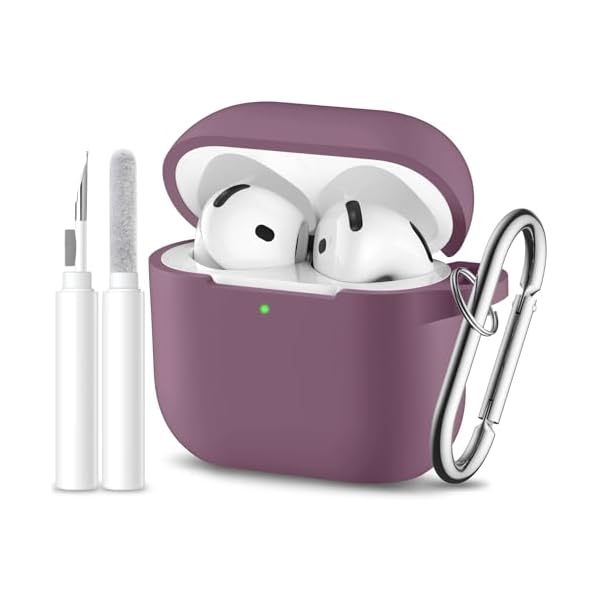 for Airpods 4th Generation Case Cover(2024),Soft Silicone Full Protective Case for AirPods 4 Case with Keychain & Cleaner Kit,Compatible with Apple Airpods 4 for Women,Men（Smokepurple）