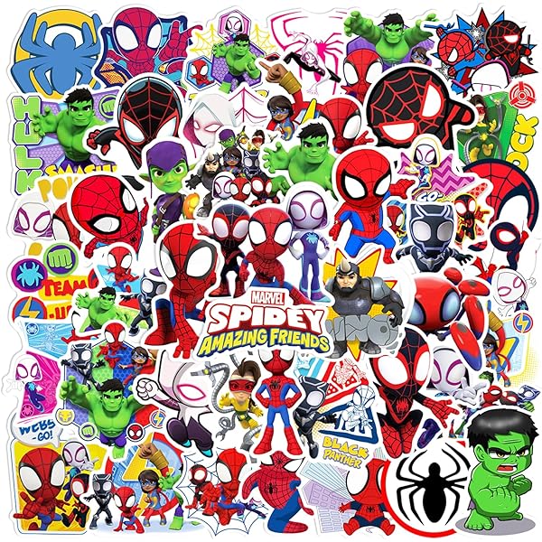 50pcs Cartoon Spider-Man Stickers for Kids,Lovely Hero and His Amazing Friends Vinyl Waterproof Decal for Water Bottle Laptop Toy Sticker for DIY Decorate Bumper Hat Party Supplies Kids Teens Gifts