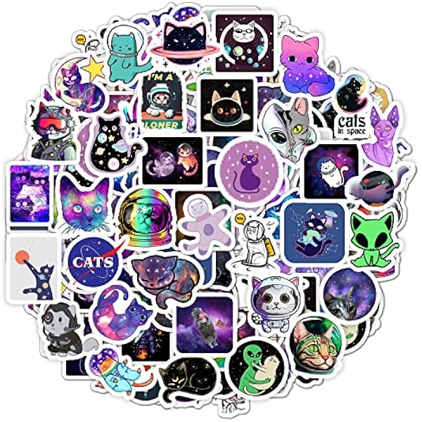 BulbaCraft 100Pcs Space Cat Stickers - Galaxy Cate Stickers, Gifts for Women & Men