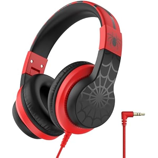 iClever HS19 Kids Headphones for School with Microphone, Safe Volume Limiter 74/85dBA, Over-Ear Girls Boys Headphones for Kids with FunShare Foldable Wired for iPad/Travel (Spider Black)