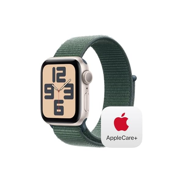Apple Watch SE (2nd Gen) [GPS 40mm] Smartwatch with Starlight Aluminium Case with Lake Green Sport Loop One Size. Fitness and Sleep Trackers, Crash Detection, Heart Rate Monitor, Carbon Neutral