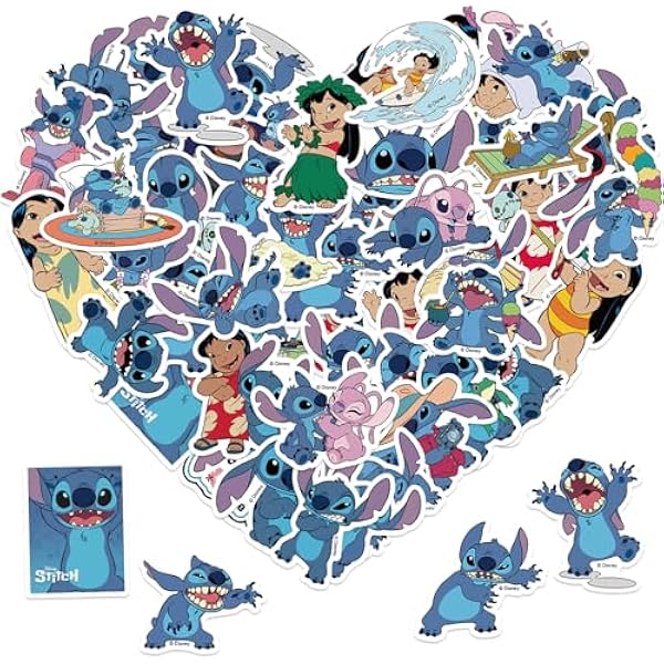 50pcs Lilo & Stitch Stickers for Kids,Lovely Cartoon Stitch Characters Vinyl Waterproof Decal for Water Bottle Laptop Toy Sticker for DIY Decorate Bumper Phone Hat Party Supplies Kids Teens Gifts