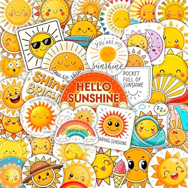 100Pcs Small Sun Stickers and Decals -Sunshine Stickers for Water Bottle - Sun Party Favors & Decorations - Sunshine Gifts - Gift for Women & Men